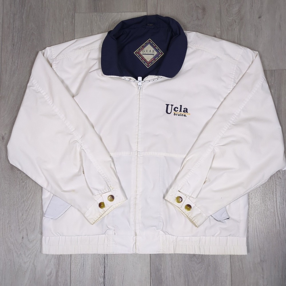 Vintage UCLA Bruins Jacket Mens Medium White Gear for Sports Full Zip Vented